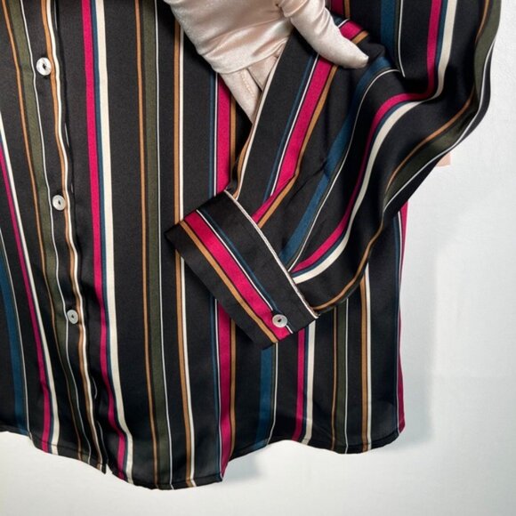 NWT HAVER LONDON Satin Striped V‎ neck Button Up LS Shirt WEAR UNTIED/TIED XS - Picture 9 of 13